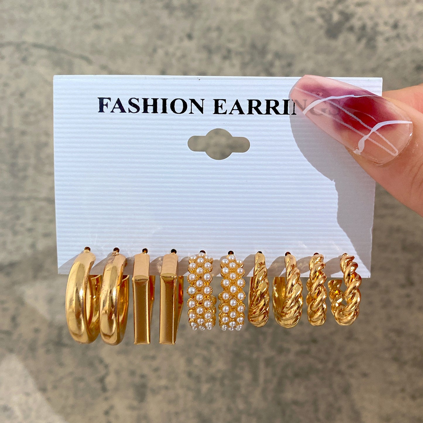 Chic Retro Pearl Hepburn Set: 6-Piece Square Metal Geometric Earrings